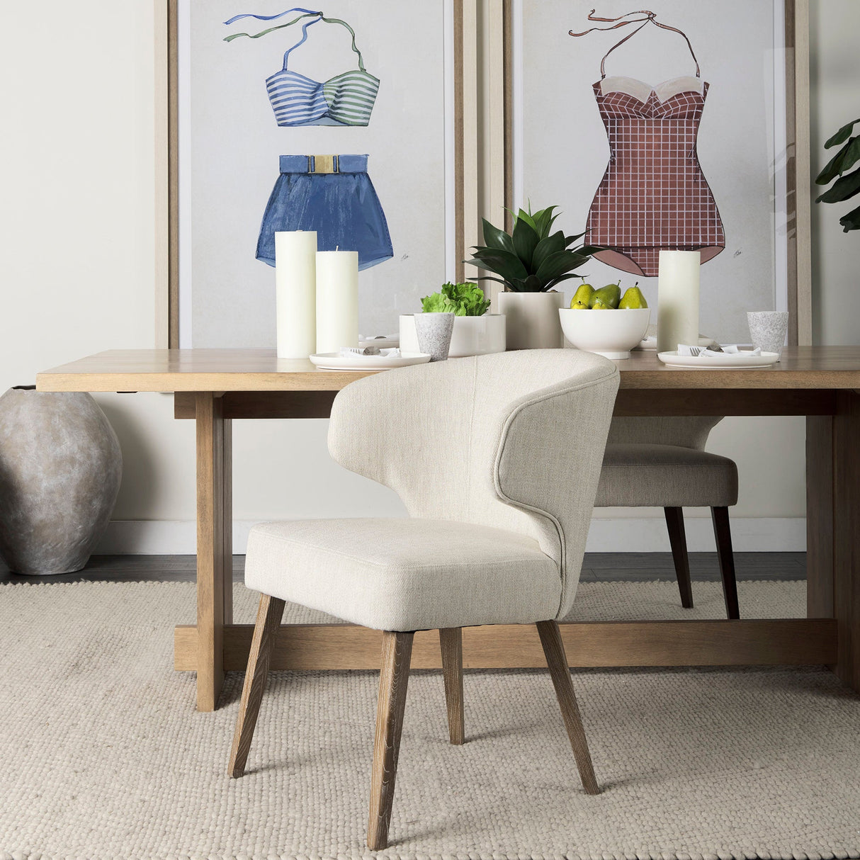 Niles Cream Fabric Seat W/ Medium Brown Wooden Legs Wingback Dining Chair by Mercana at Eve Furniture