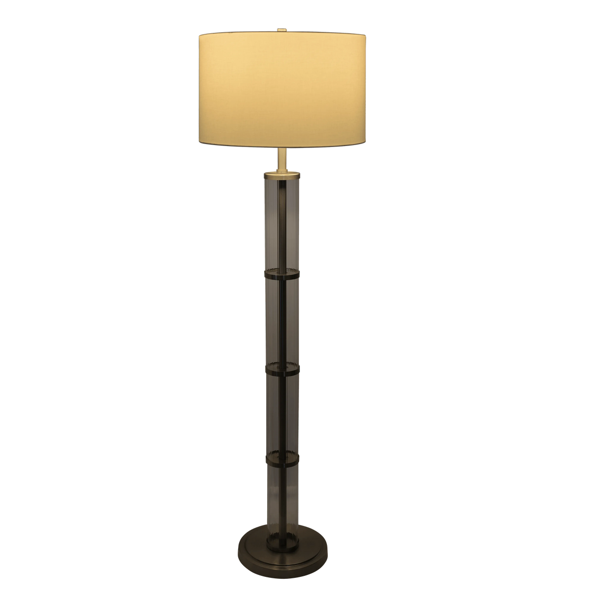 Nimbus Brushed Nickel Floor Lamp with 3-Way Rotary Switch Clear Glass Body Metal Base by Ashcroft Furniture at Eve Furniture