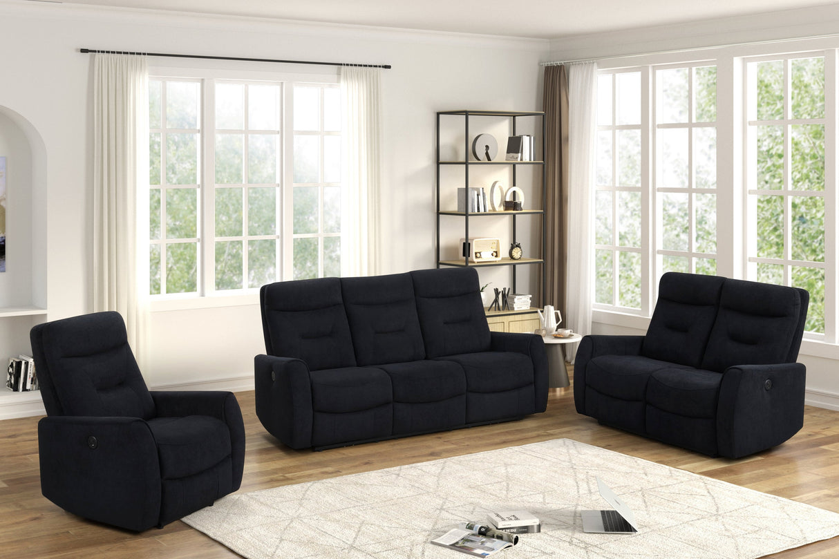 Nina Black 3-Piece Power Reclining Set by Happy Homes at Eve Furniture