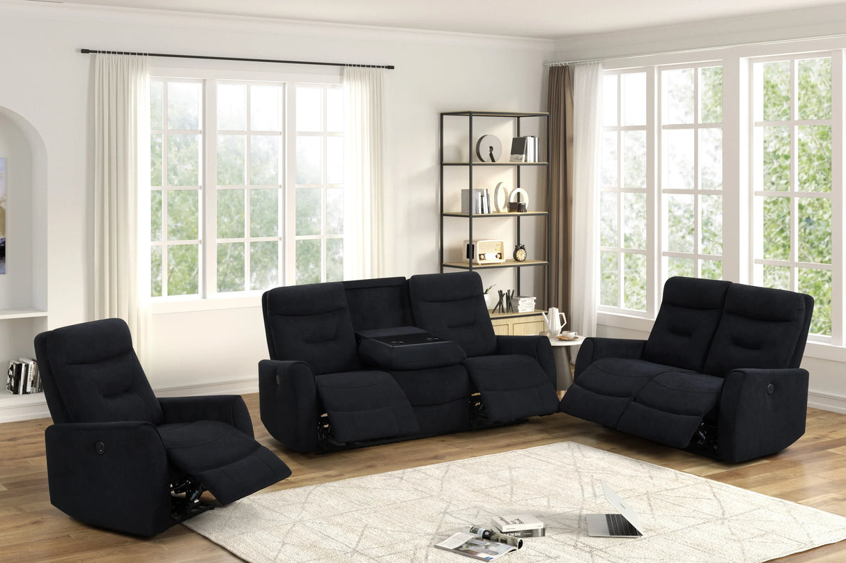 Nina Black 3-Piece Power Reclining Set by Happy Homes at Eve Furniture