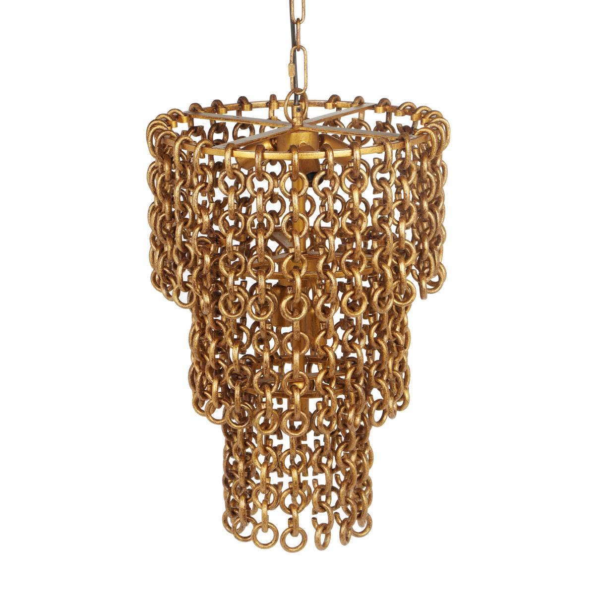 Nirsa Brass Chain Link 3-Tier Chandelier by TOV Furniture at Eve Furniture
