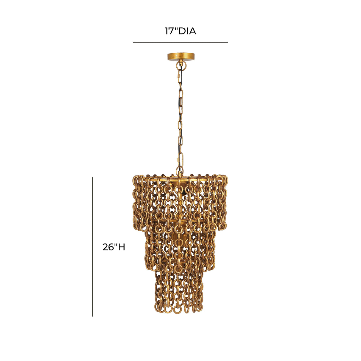 Nirsa Brass Chain Link 3-Tier Chandelier by TOV Furniture at Eve Furniture