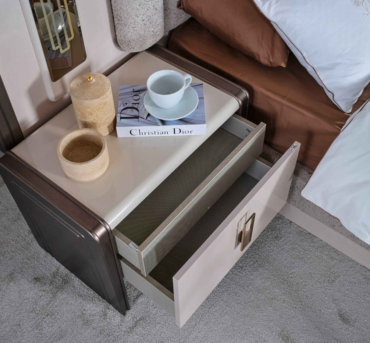 Nirvana Nightstand With Back by Furnia at Eve Furniture