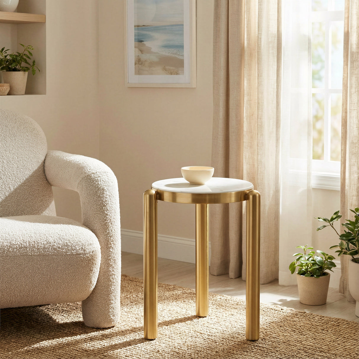 Noan White & Gold Side Table by Zuomod at Eve Furniture