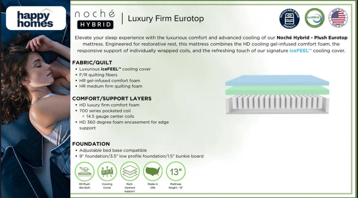 Noche Luxury Firm 13" Hybrid Full Mattress by Happy Homes at Eve Furniture