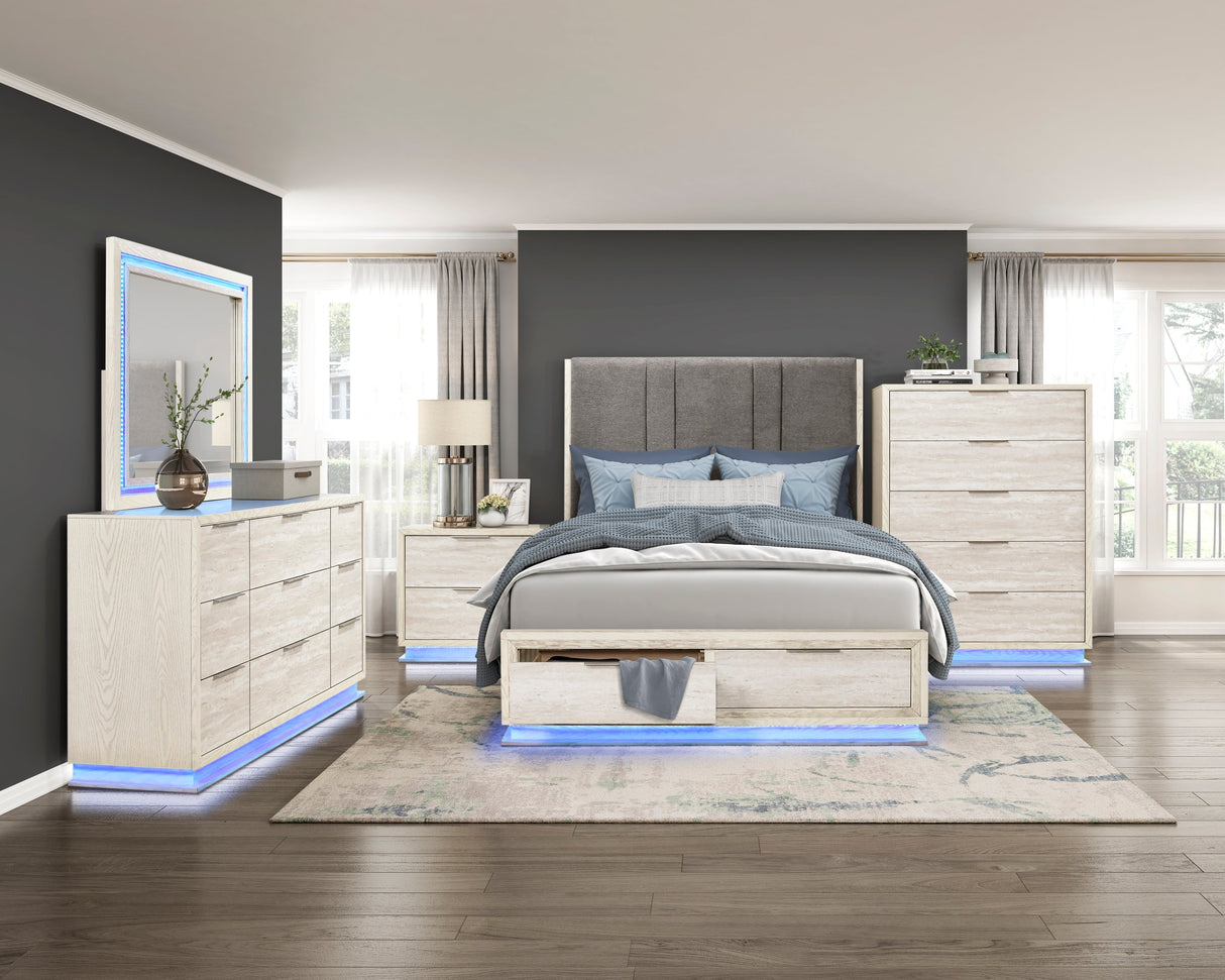 Noctis White/Light Gray California King Led Storage Platform Bed by Homelegance at Eve Furniture