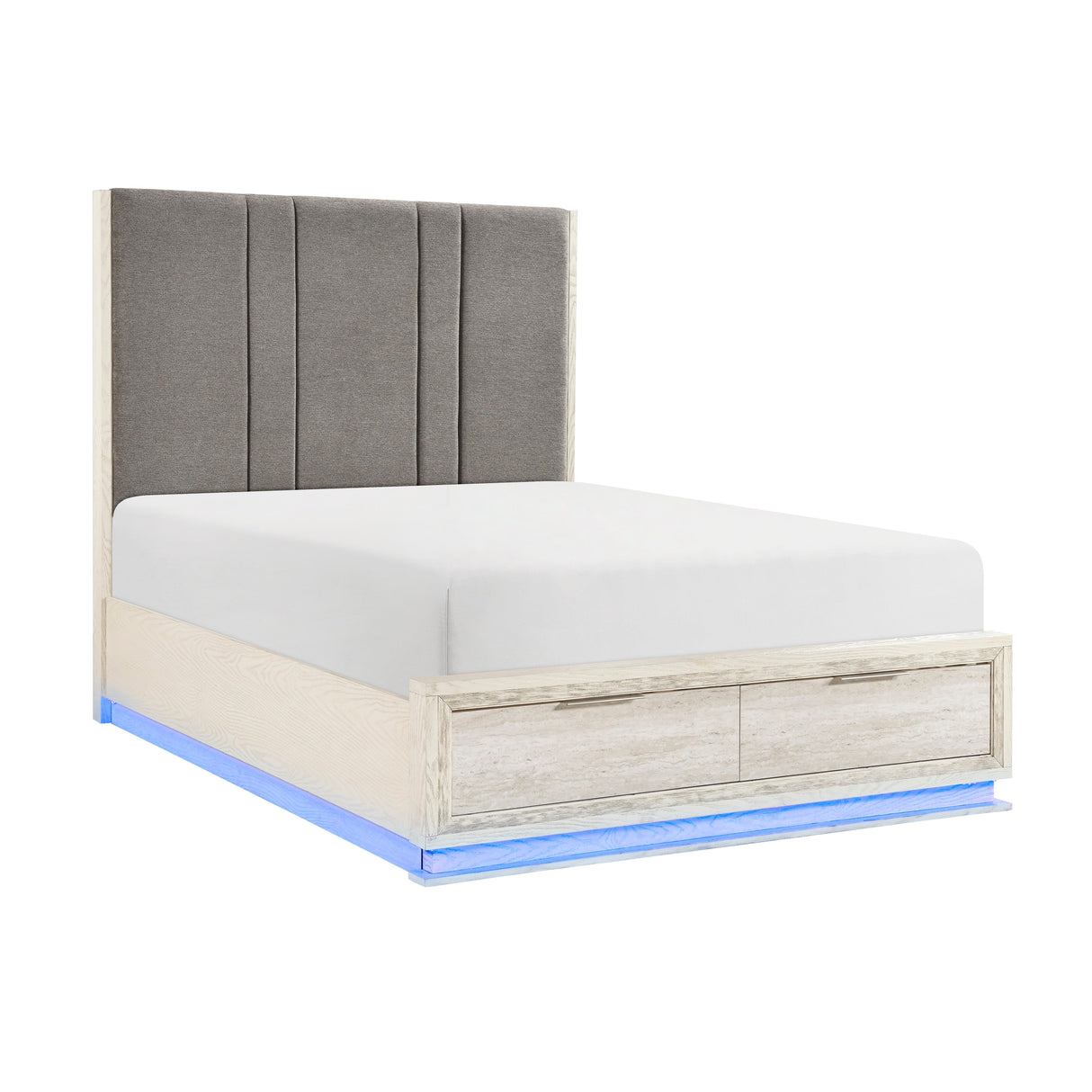 Noctis White/Light Gray California King Led Storage Platform Bed by Homelegance at Eve Furniture