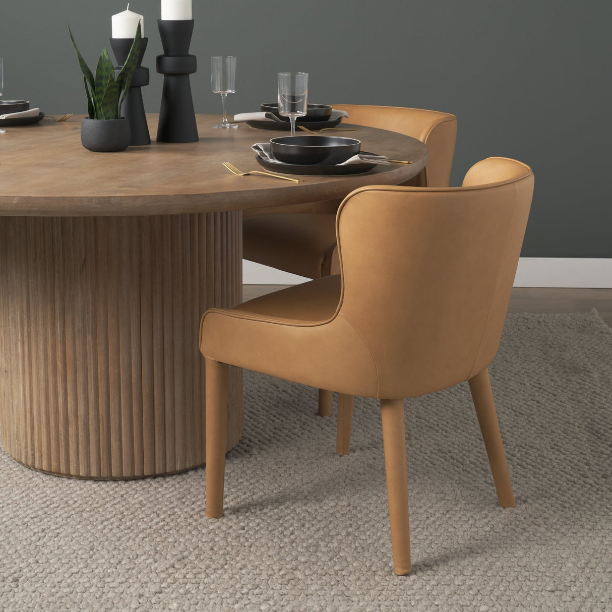 Nolan Slope Tan Leather Dining Chair, Set of 2 by Mercana at Eve Furniture