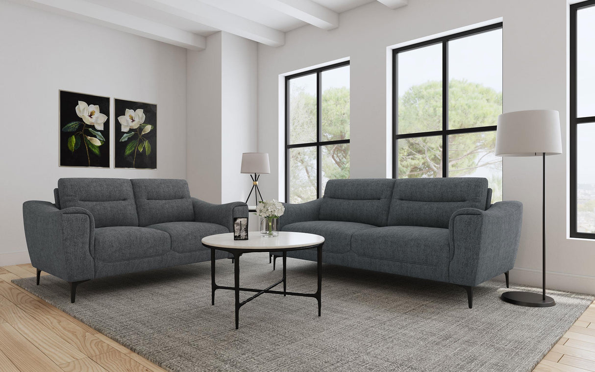 Nolan Upholstered Sloped Track Arm Sofa Charcoal by Coaster at Eve Furniture