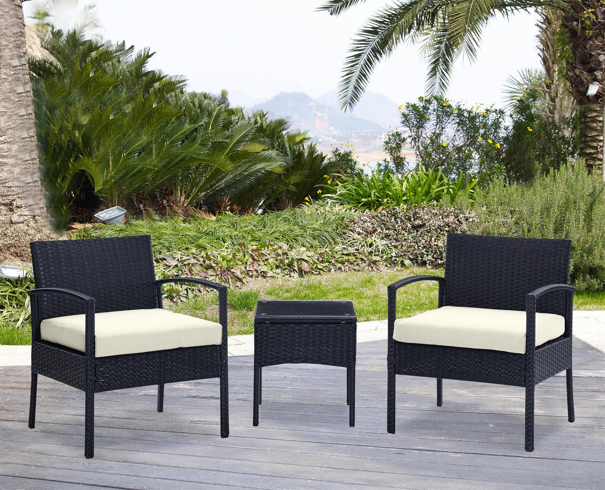 Noli Patio 2-Person Seating Group with End Table with Cream Cushions by Manhattan Comfort at Eve Furniture