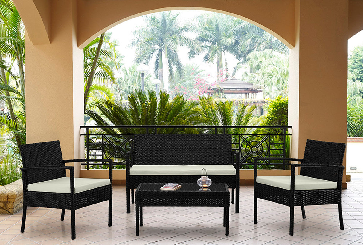 Noli Patio 4-Person Conversation Set with Coffee Table with Cream Cushions by Manhattan Comfort at Eve Furniture