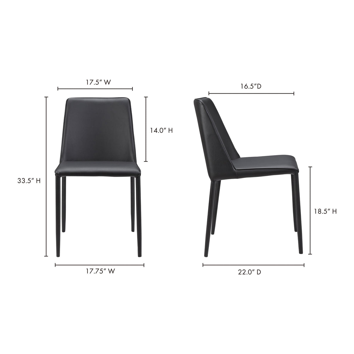 Nora Black Vegan Leather Dining Chair (Set of 2) by Moe's Home at Eve Furniture