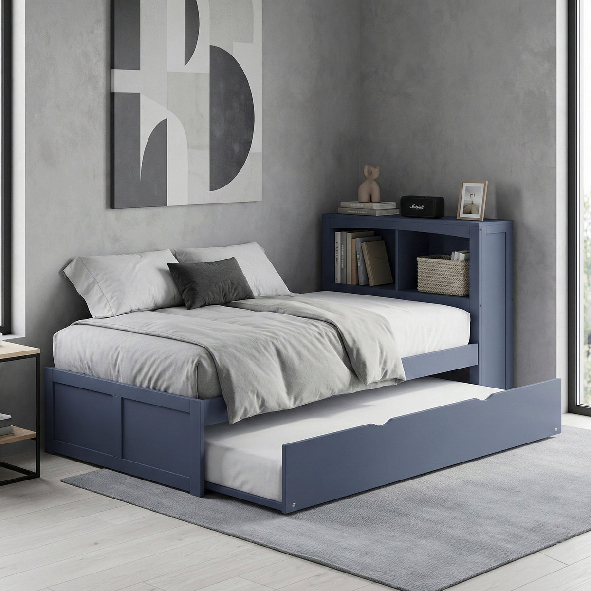 Nora Blue Twin Bookcase Platform Bed by Homelegance at Eve Furniture