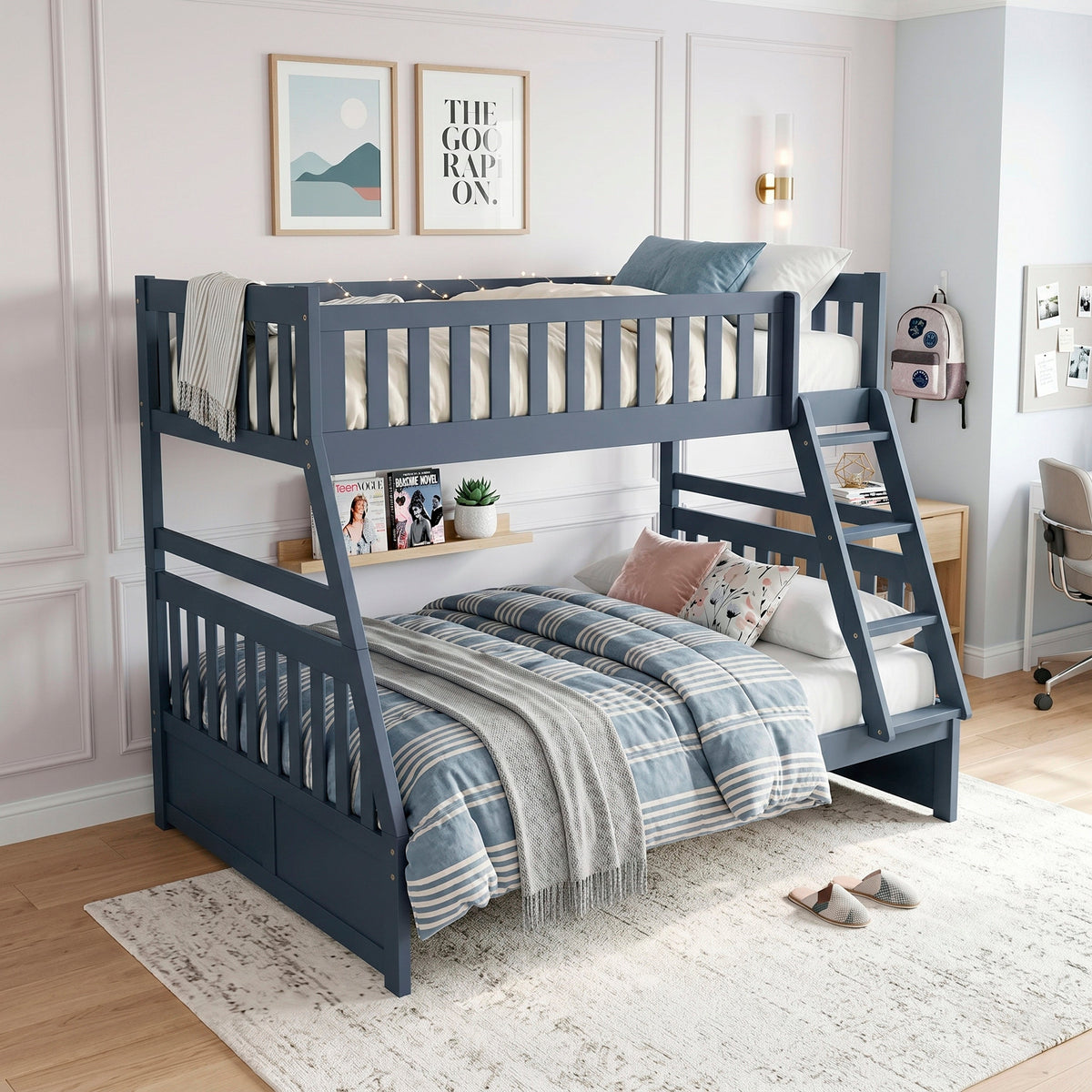 Nora Blue Twin/Full Bunk Bed by Homelegance at Eve Furniture
