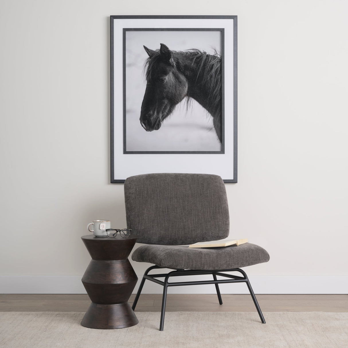 Nora Charcoal Fabric w/ Matte Black Metal Legs Accent Chair by Mercana at Eve Furniture