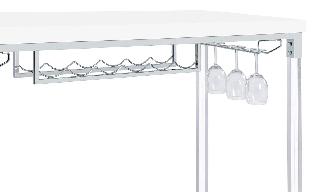 Norcrest White High Gloss Pub Height Bar Table with Acrylic Legs and Wine Storage by Coaster at Eve Furniture