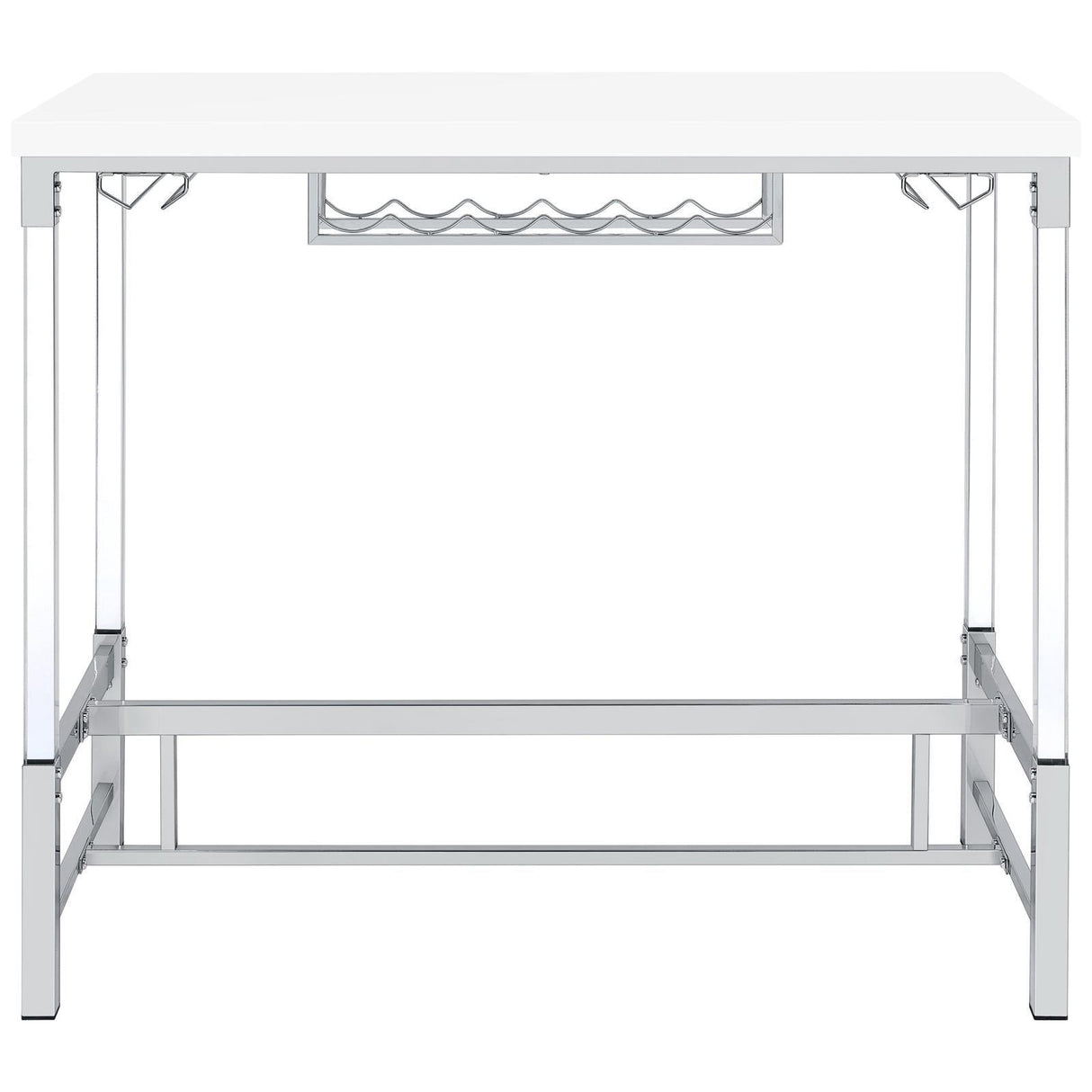 Norcrest White High Gloss Pub Height Bar Table with Acrylic Legs and Wine Storage by Coaster at Eve Furniture
