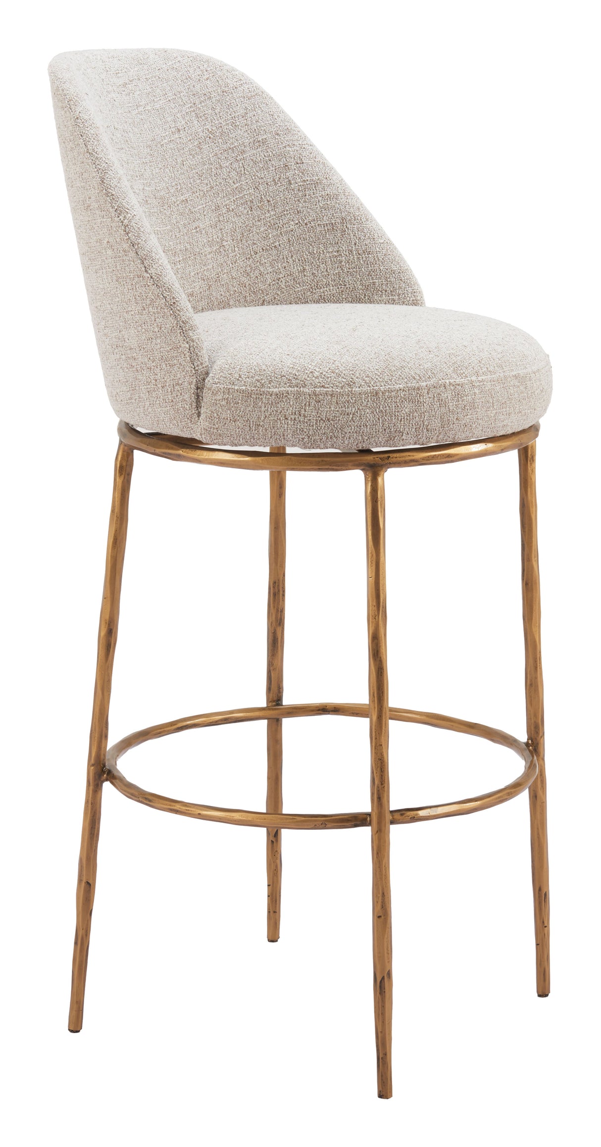 Nordhavn Beige & Gold Swivel Barstool by Zuomod at Eve Furniture