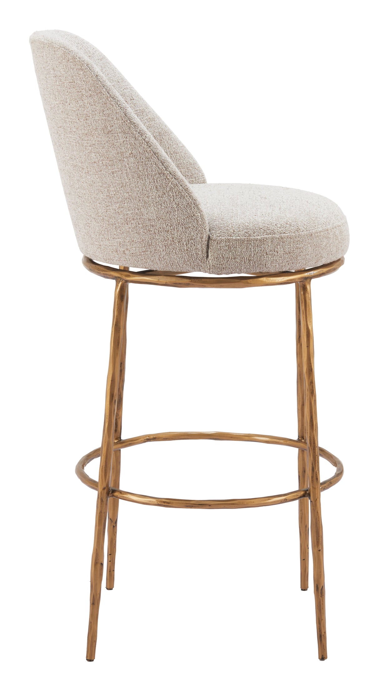 Nordhavn Beige & Gold Swivel Barstool by Zuomod at Eve Furniture