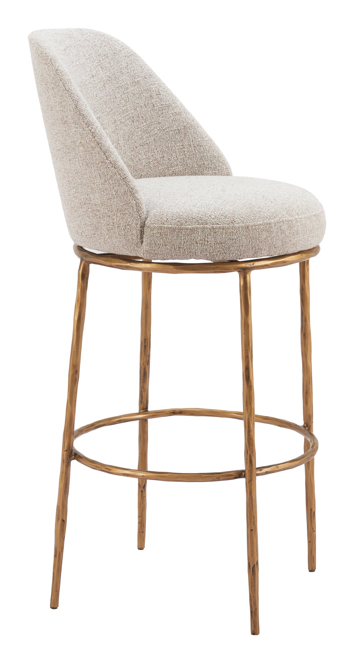 Nordhavn Beige & Gold Swivel Barstool by Zuomod at Eve Furniture