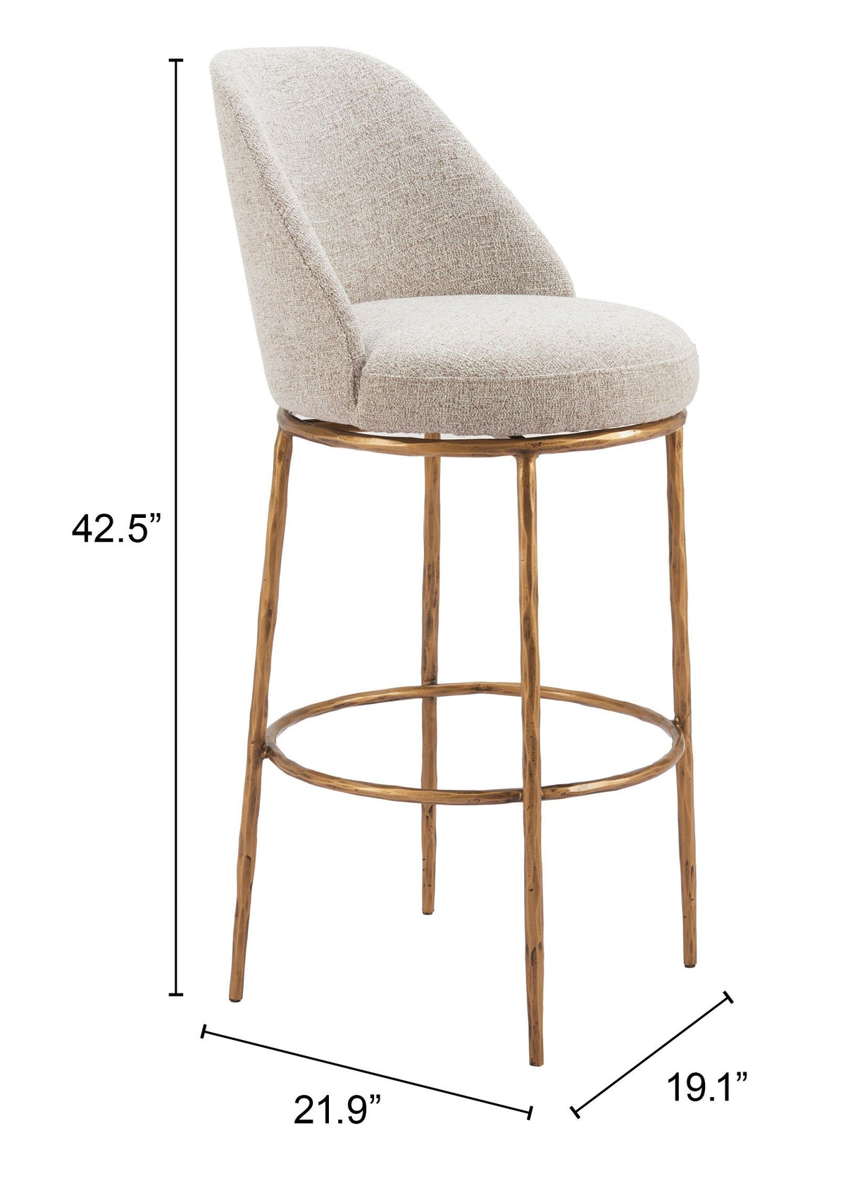 Nordhavn Beige & Gold Swivel Barstool by Zuomod at Eve Furniture