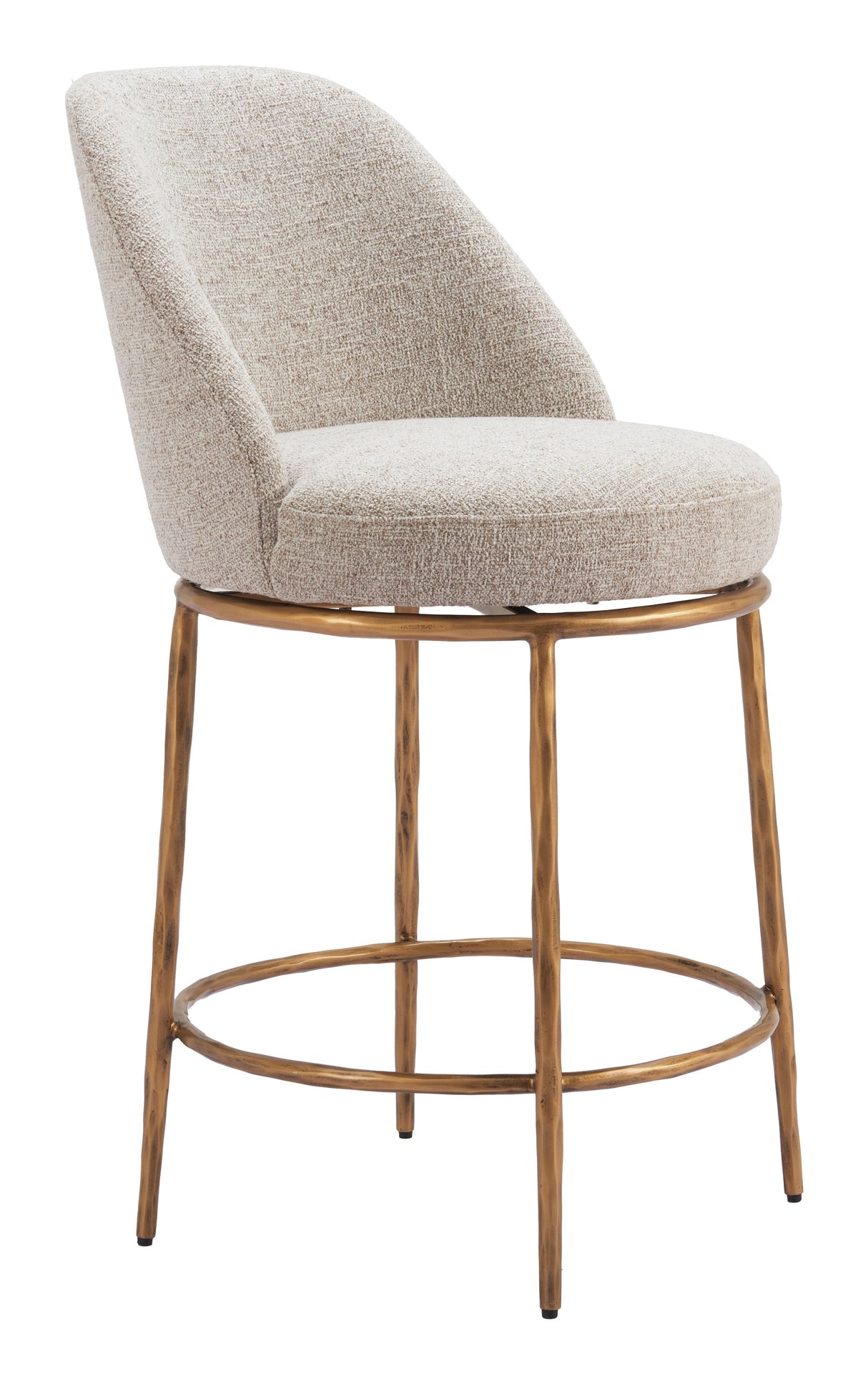 Nordhavn Beige & Gold Swivel Counter Stool by Zuomod at Eve Furniture