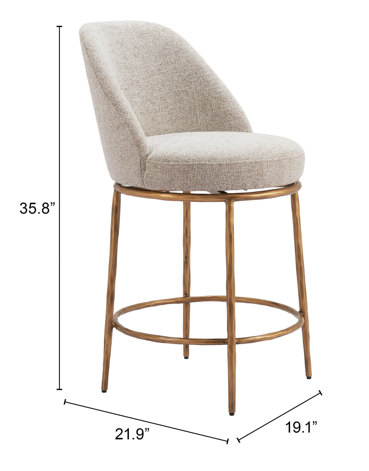 Nordhavn Beige & Gold Swivel Counter Stool by Zuomod at Eve Furniture