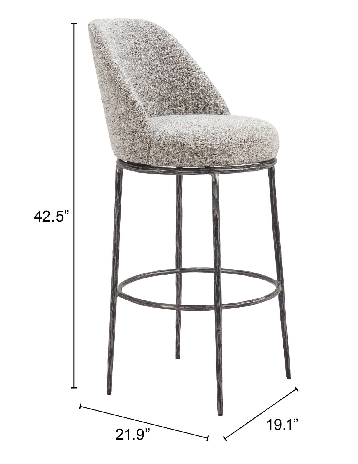 Nordhavn Gray Swivel Barstool by Zuomod at Eve Furniture