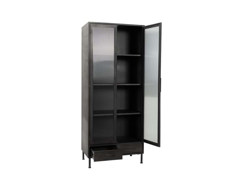 Nore Black Metal/Glass Tall Cabinet by Classic Home at Eve Furniture