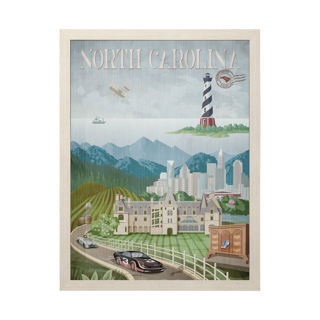 North Carolina by Mercana Studio a Hand Embellished Textured Framed Art Print by Mercana at Eve Furniture