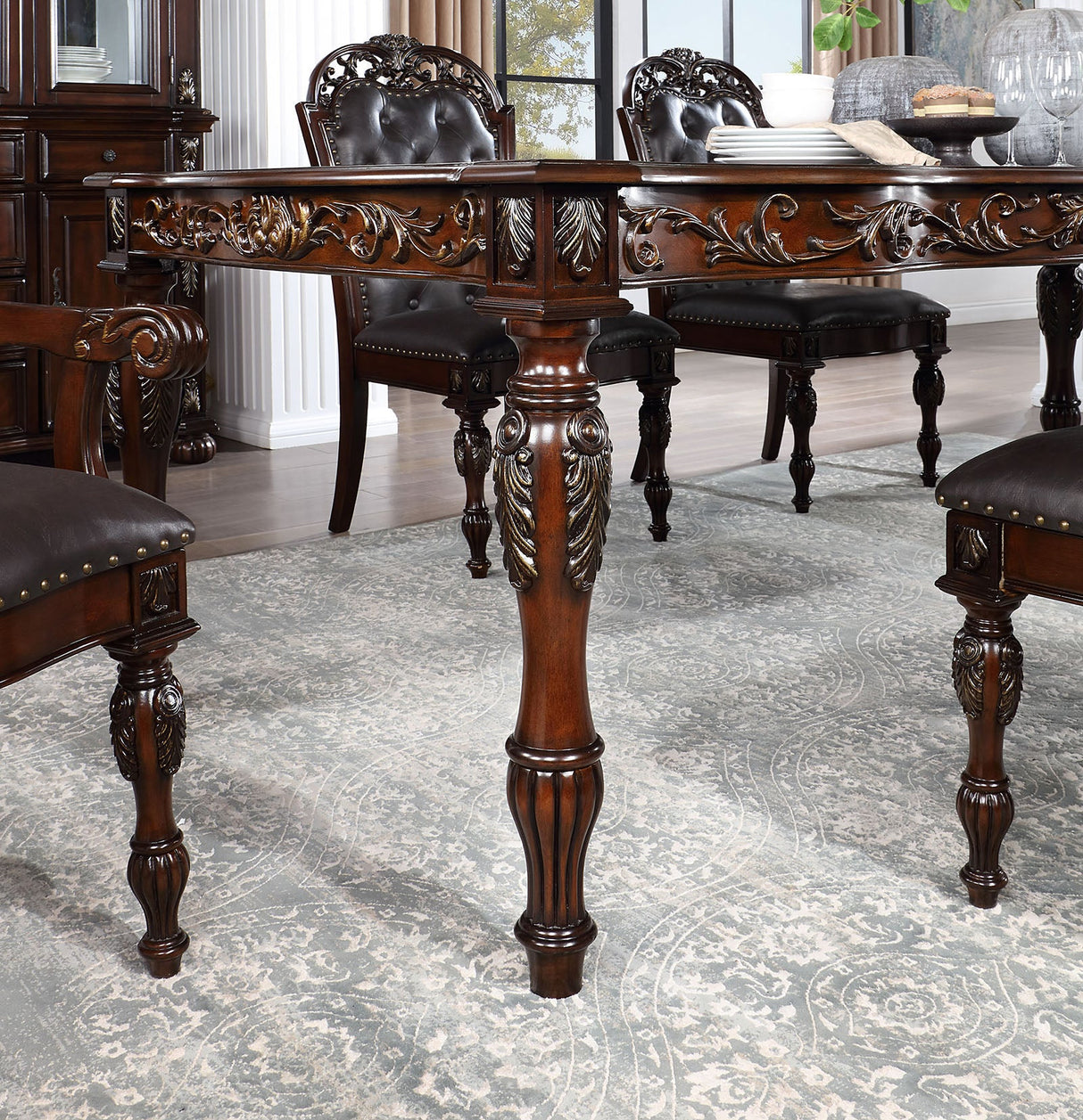 Nouvelle Brown Cherry 7-Piece Dining Room Set by Furniture of America at Eve Furniture