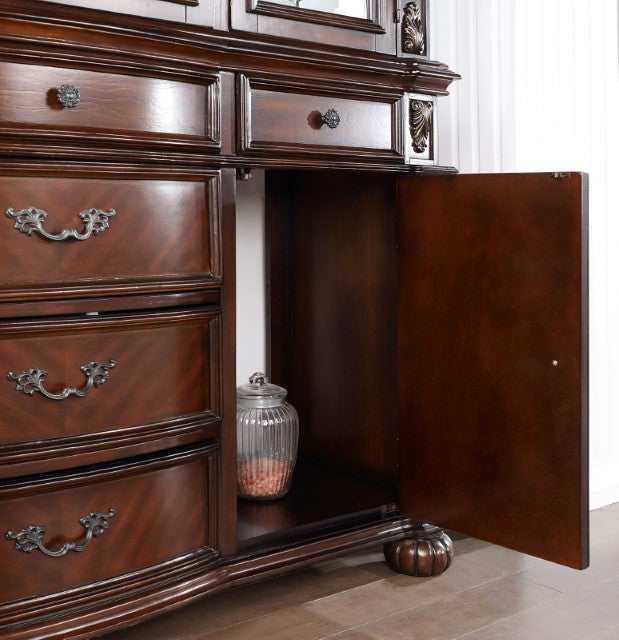 Nouvelle Brown Cherry Hutch & Buffet by Furniture of America at Eve Furniture