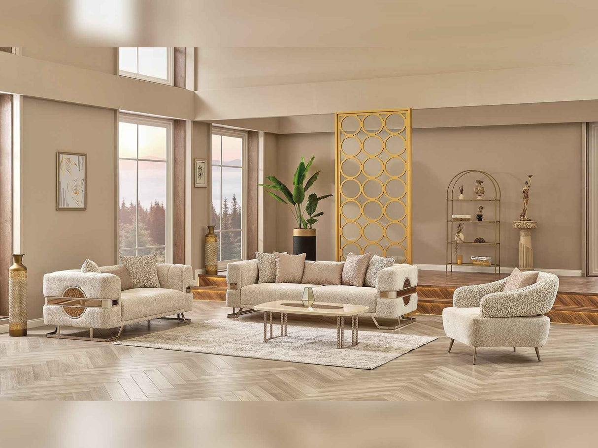 Nova 3-pieces (Sofa & Loveseat & Chair) Livingroom Set in Cream