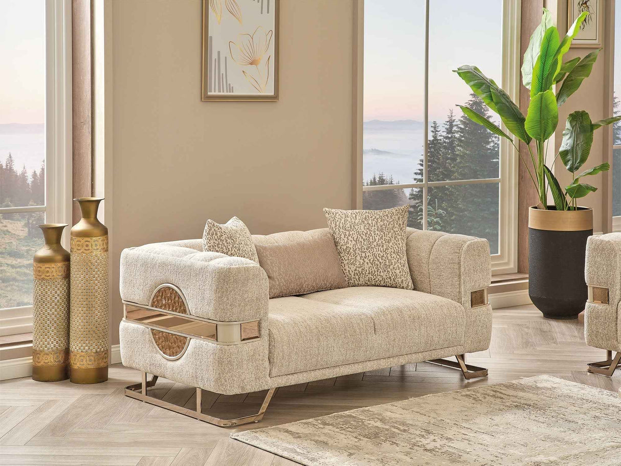 Nova Cream Stationary Loveseat by Furnia at Eve Furniture