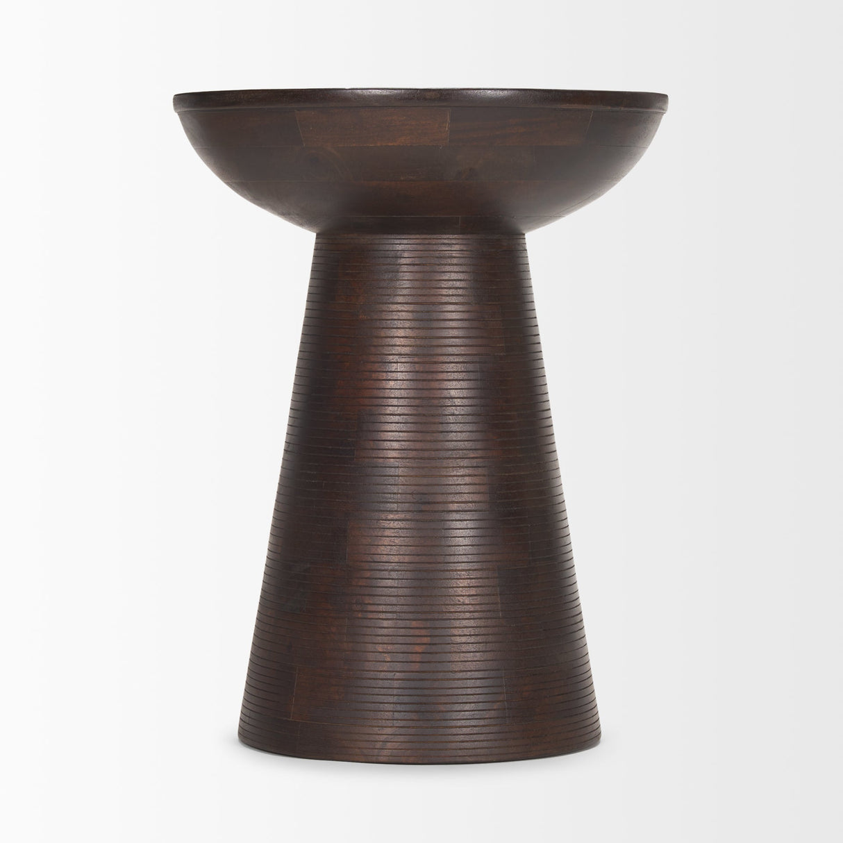 Novell Dark Brown Wood Pedestal Accent Table by Mercana at Eve Furniture