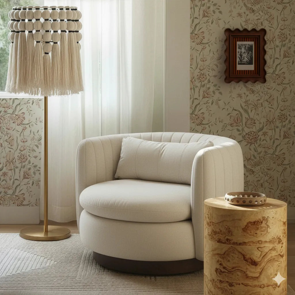 Nura Cream Vegan Mohair Swivel Accent Chair by TOV Furniture at Eve Furniture