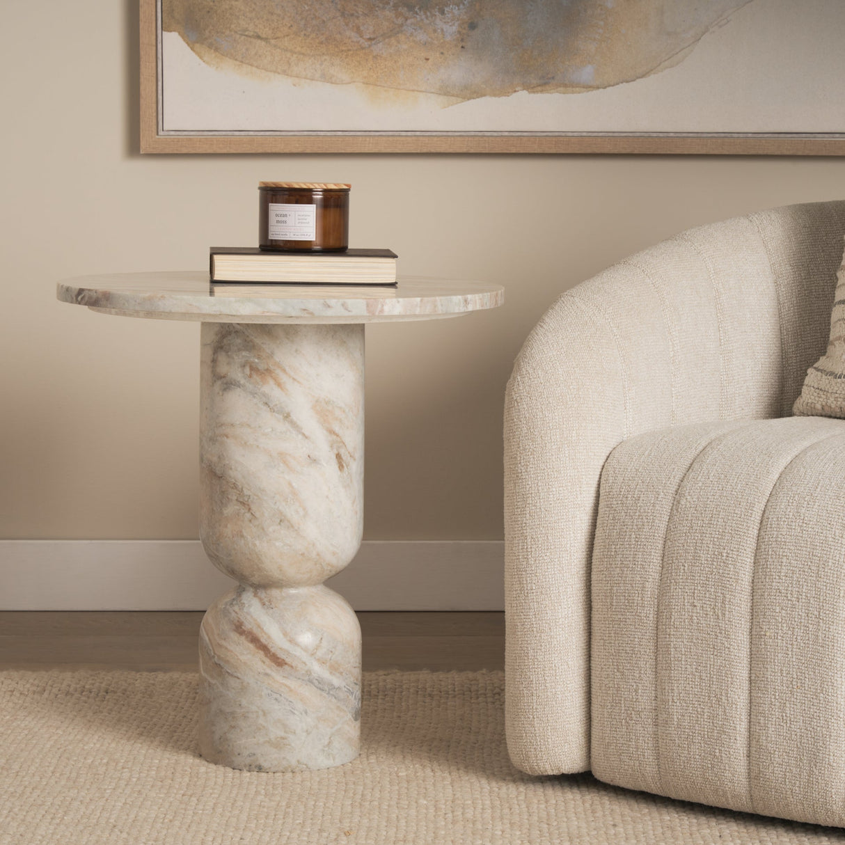 Nylah Solid Pink Marble Round Accent Table by Mercana at Eve Furniture