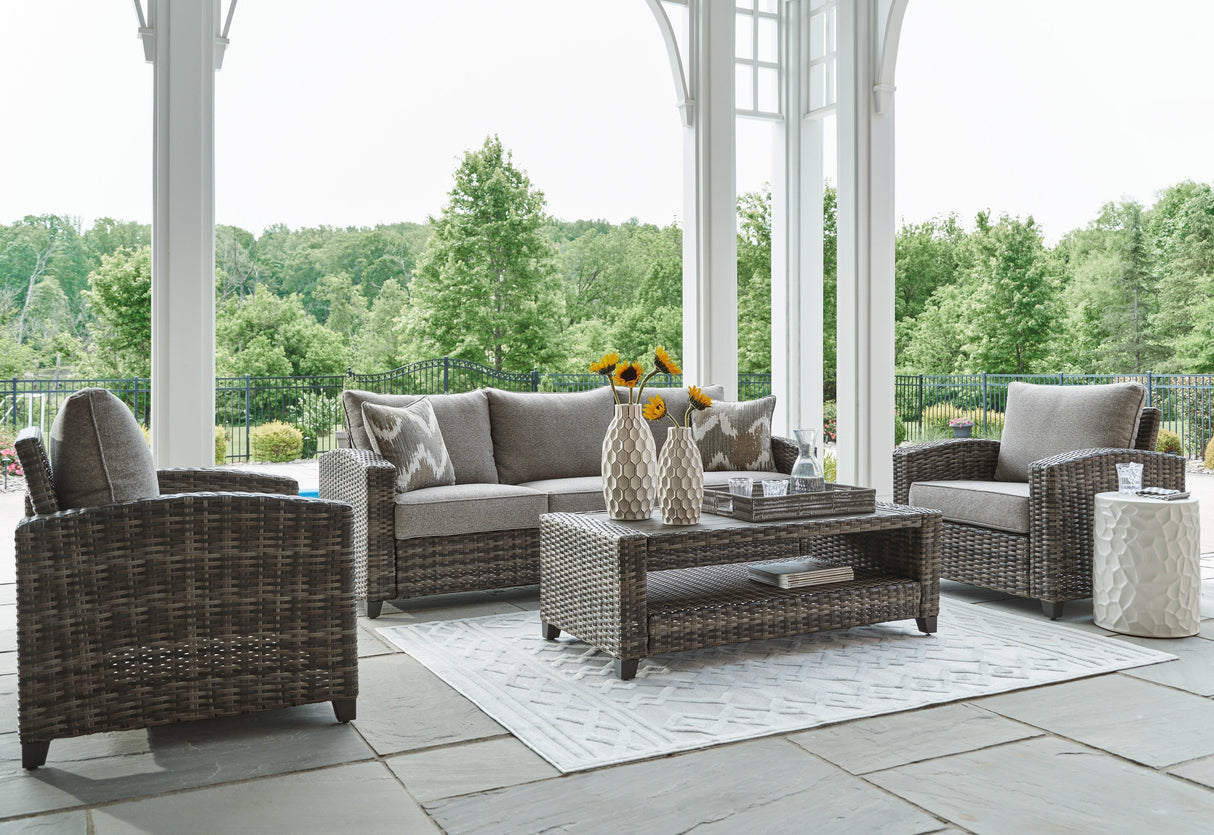 Oasis Court Gray 4-Piece Outdoor Conversation Set by Ashley at Eve Furniture
