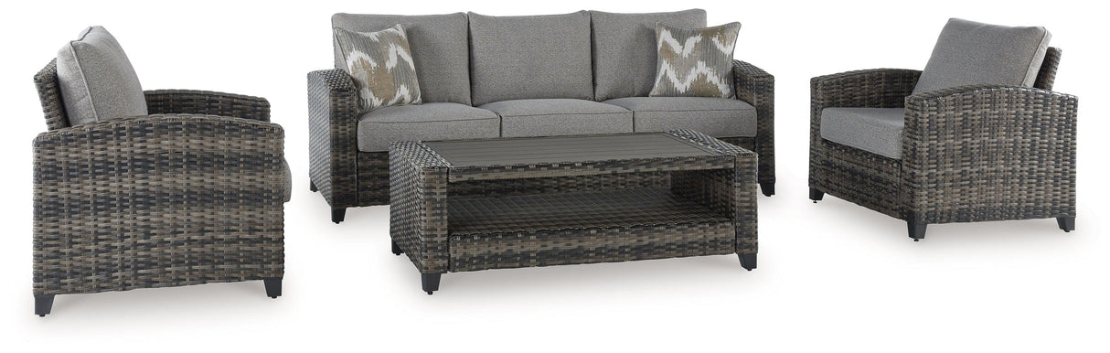 Oasis Court Gray 4-Piece Outdoor Conversation Set by Ashley at Eve Furniture