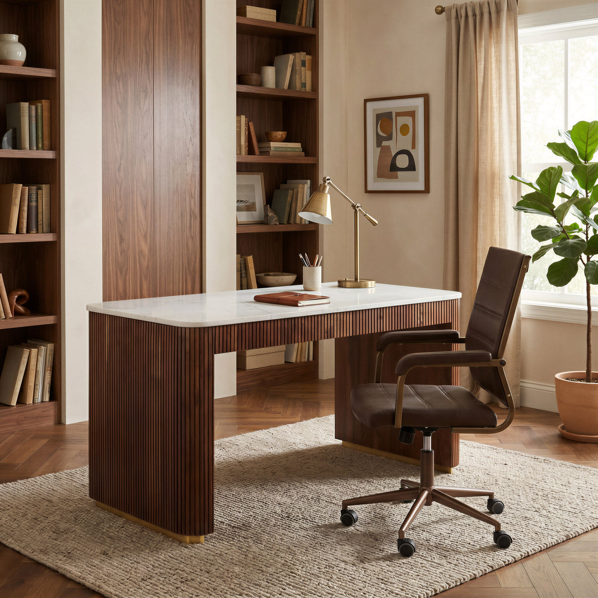 Obeah White & Walnut Desk by Zuomod at Eve Furniture