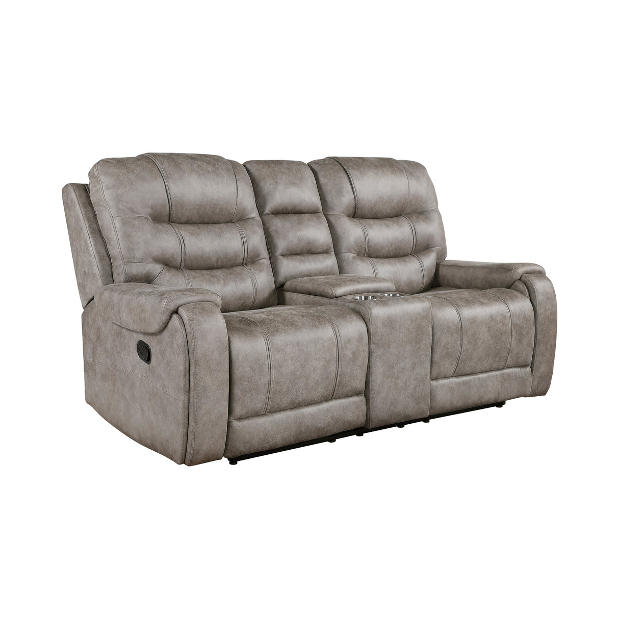 Oberon Grayish Brown Double Reclining Loveseat with Center Console by Homelegance at Eve Furniture
