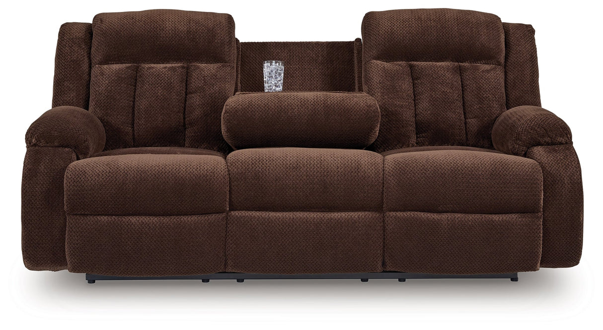 Observation Chocolate Power Reclining Sofa with Drop Down Table by Ashley at Eve Furniture