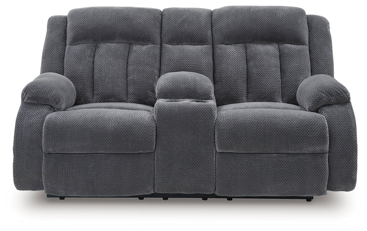 Observation Steel Power Reclining Loveseat with Console by Ashley at Eve Furniture