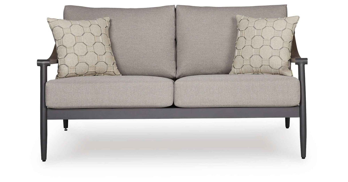 Ocean Beach Gray Outdoor Loveseat with Cushion by Ashley at Eve Furniture