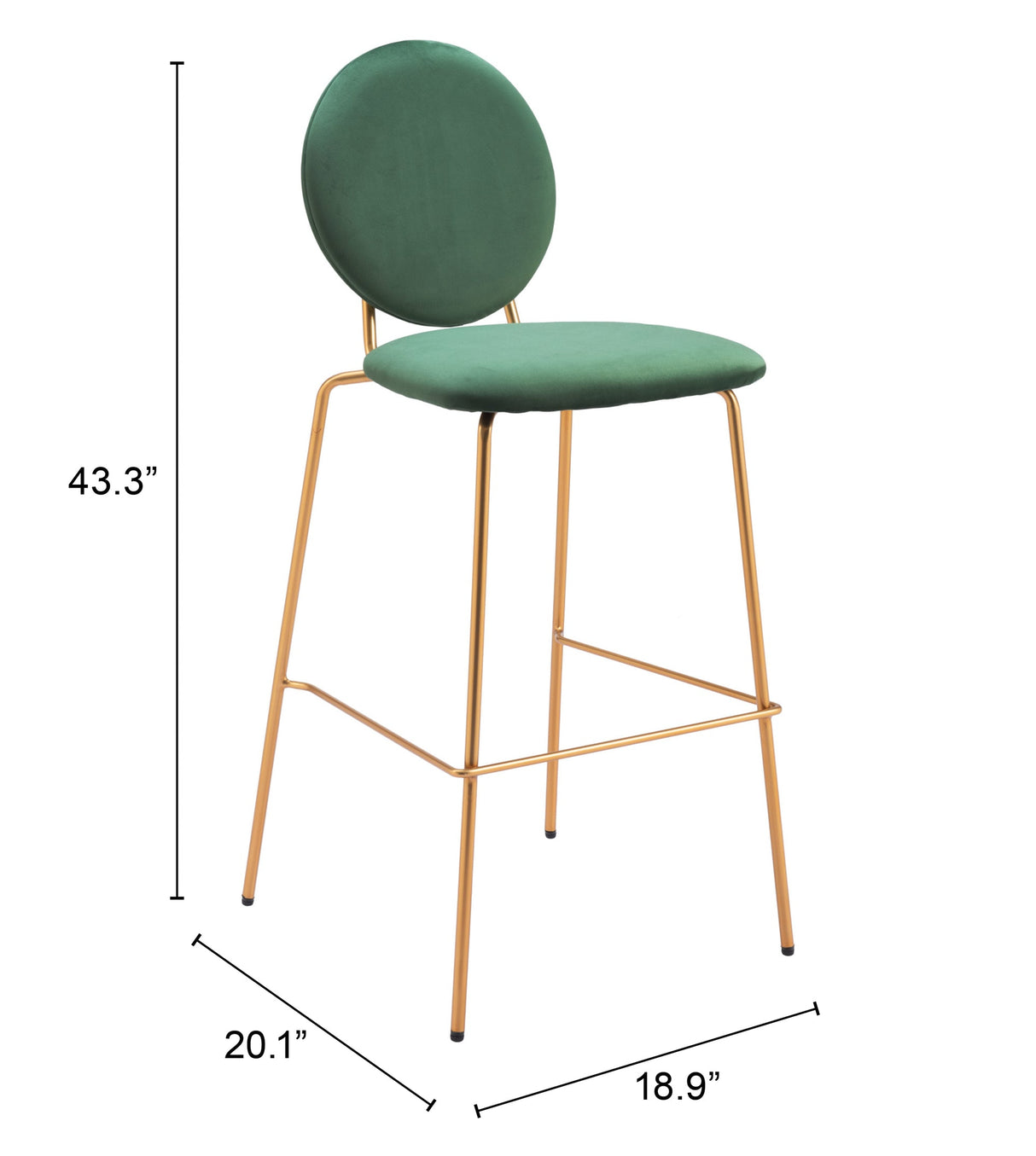 Odessa Green & Gold Barstool (Set of 2) by Zuomod at Eve Furniture