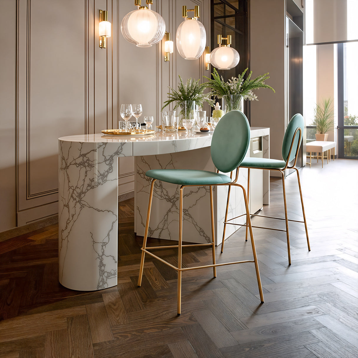 Odessa Green & Gold Counter Stool (Set of 2) by Zuomod at Eve Furniture