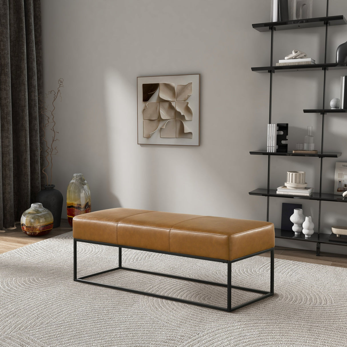 Odessa Tan Leather Bench by Ashcroft Imports at Eve Furniture