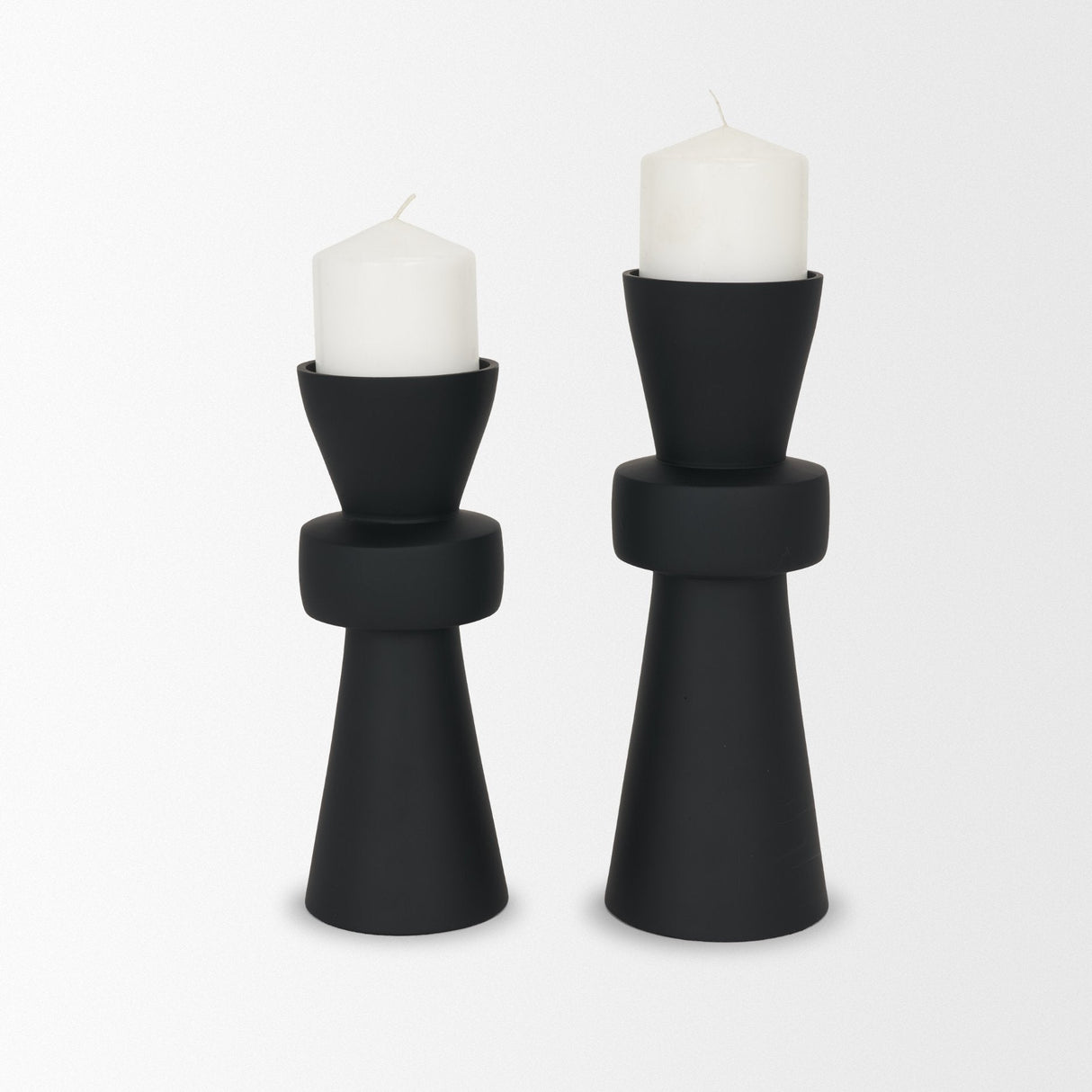 Odilia Large Smooth Matte Black Metal Geometric Pillar Candle Holder by Mercana at Eve Furniture