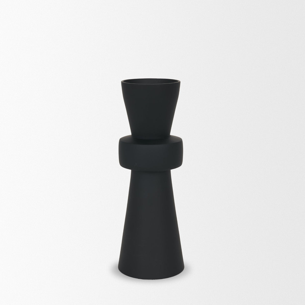 Odilia Large Smooth Matte Black Metal Geometric Pillar Candle Holder by Mercana at Eve Furniture