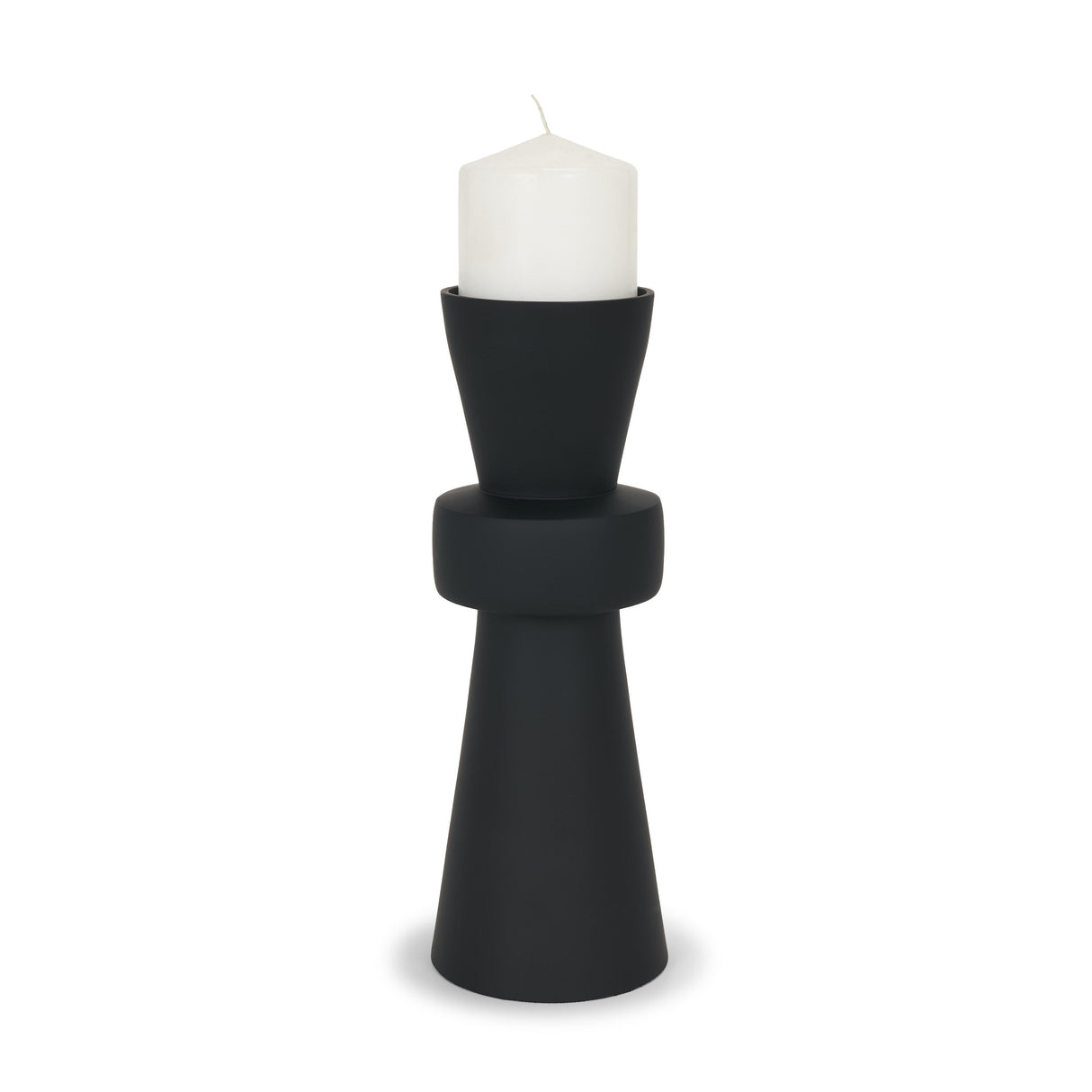 Odilia Large Smooth Matte Black Metal Geometric Pillar Candle Holder by Mercana at Eve Furniture